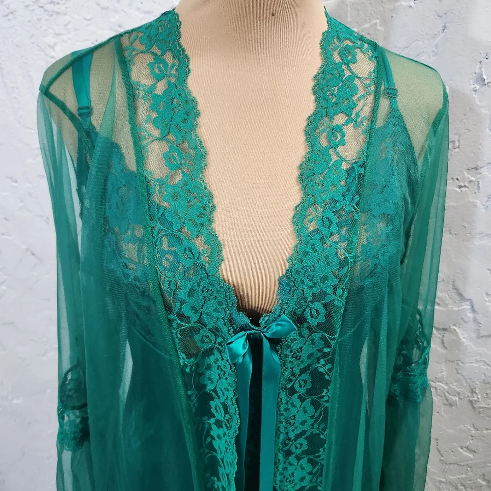 Vintage Teal Slip and Sheer Robe Set - Picture 14 of 15